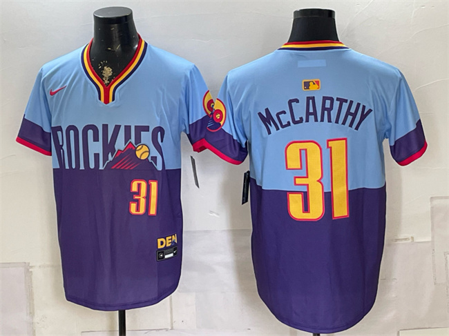 Men's Colorado Rockies #31 Jake McCarthy Purple/Light Blue 2025 City Connect Limited Stitched Baseball Jersey